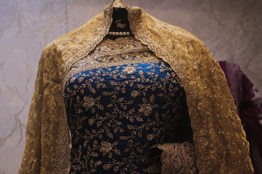 "The Aquamarine Blue" Premium Grand Wedding Saree with Veil
