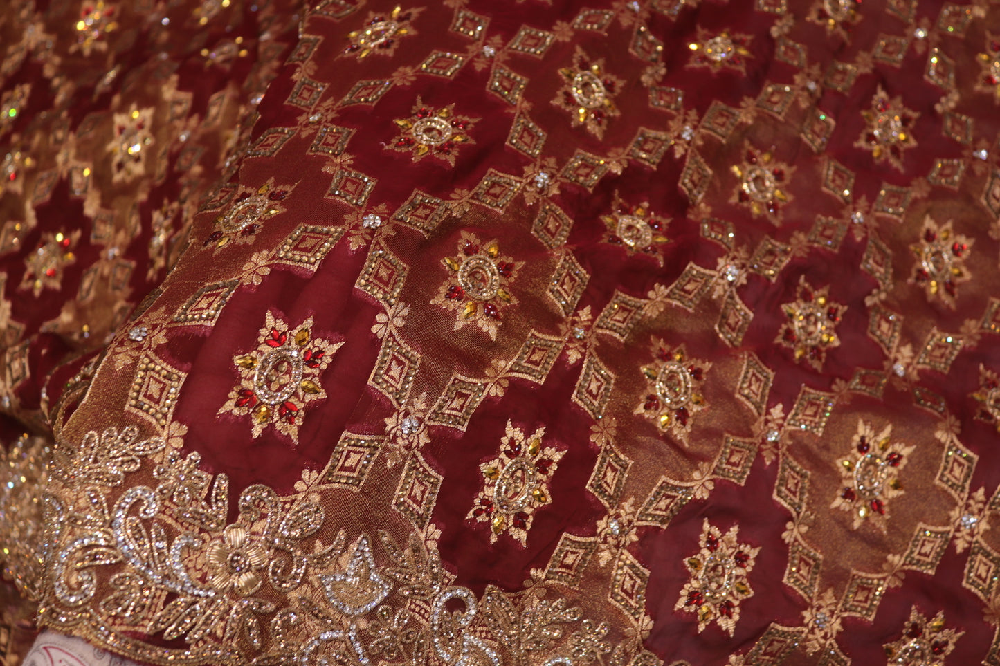 "The Regal Maroon" Premium Heavy Bridal Wedding Wear Handcrafted Banarasi Chiffon