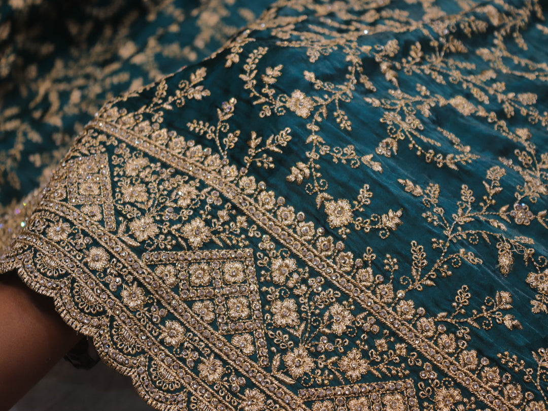 “The Peacock Blue” Premium Designer Saree with Veil