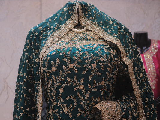 “The Peacock Blue” Premium Designer Saree with Veil