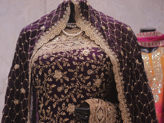 “The Royal Wine” Premium Designer Saree with Veil
