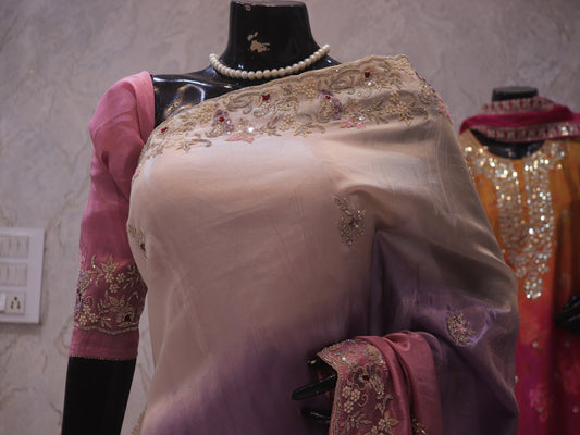 “The Exquisite Lavender, Pink & Cream” Premium Designer Saree