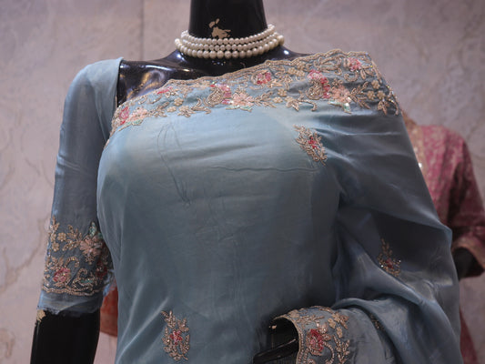 “The Exquisite Turkish Blue” Premium Designer Saree