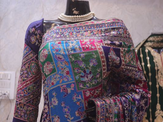 The Exquisite Royal Multicolor Premium Rajwadi Kashmiri Crepe Saree