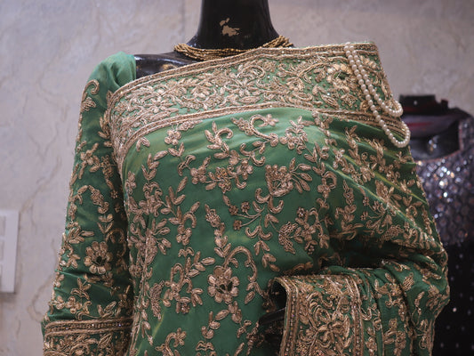 “The Royal Olive Green” Premium Handcrafted Designer Saree