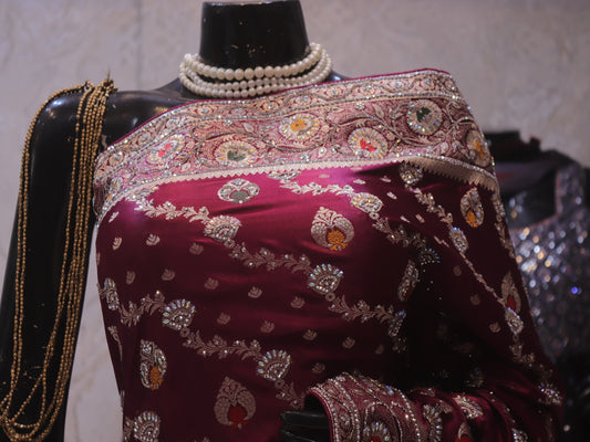 “The Royal Wine” Premium Bridal Banarasi Silk Saree