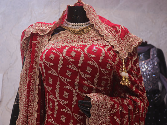 “The Royal Bridal Red” Premium Designer Saree with Veil