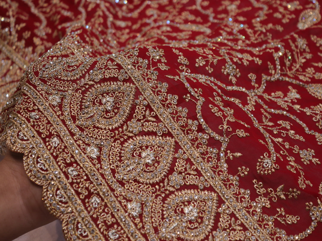 “The Royal Bridal Red” Premium Designer Saree with Veil