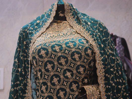 “The Bottle Green” Premium Designer Saree with Veil