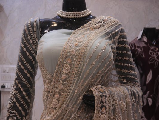 “The Elegant Pastel Green” Premium Designer Saree