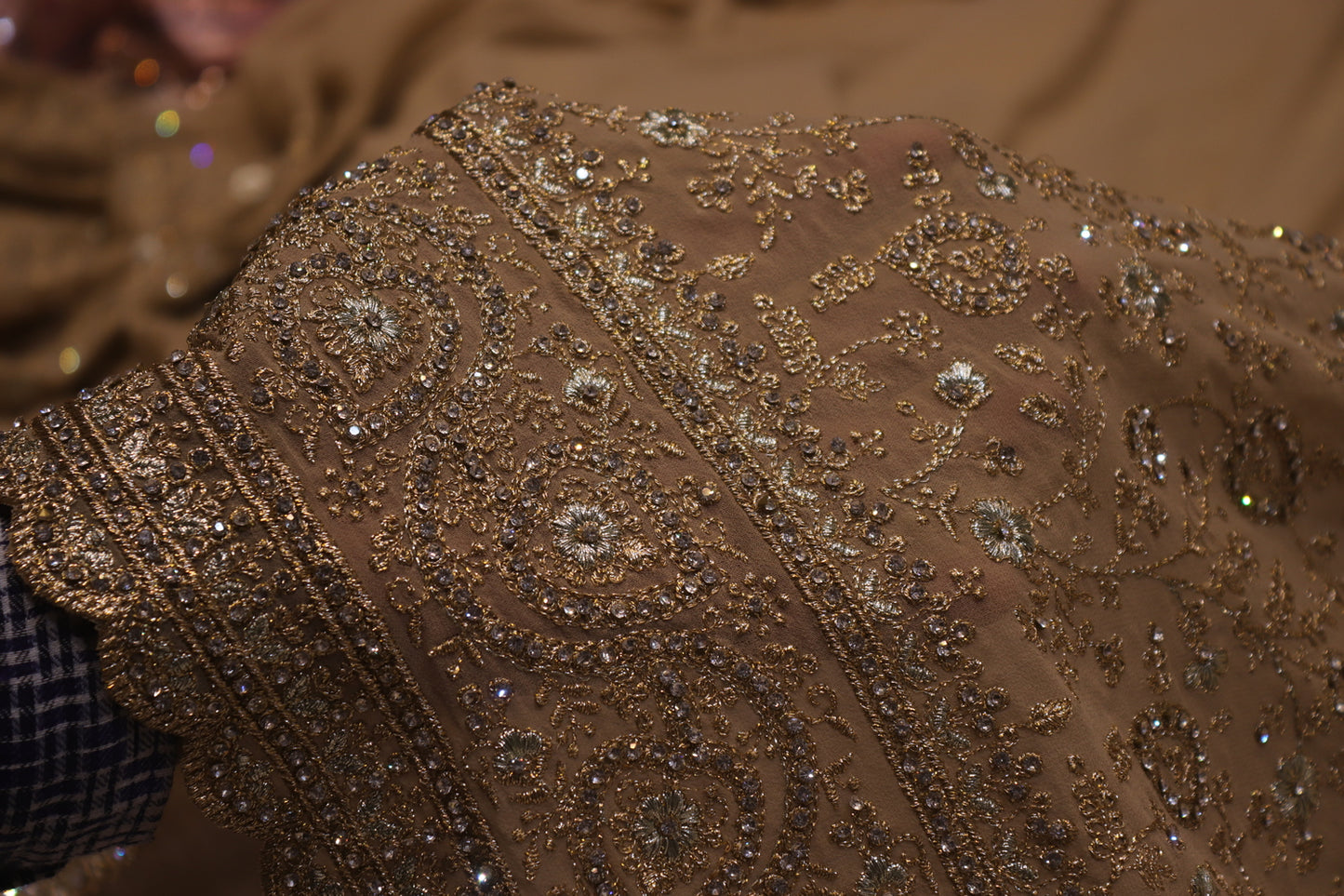 “The Champagne Gold" Premium Georgette Saree with Veil