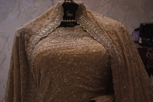 “The Champagne Gold" Premium Georgette Saree with Veil
