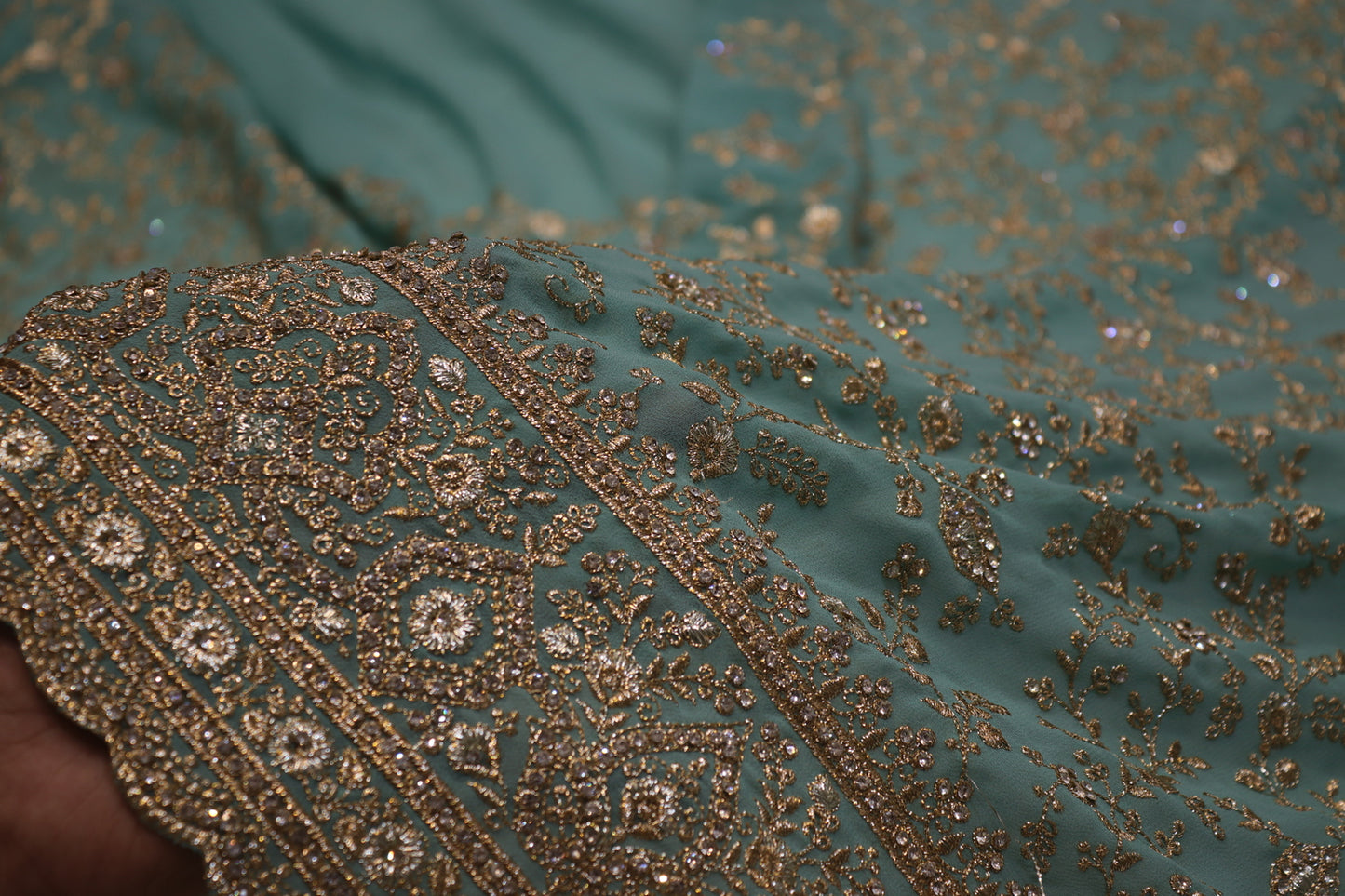 "The Light Turquoise" Premium Designer Saree with Veil