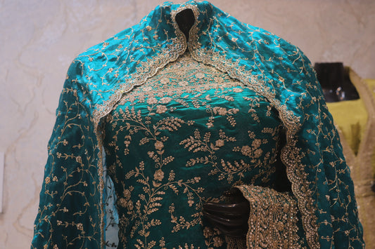 "The Teal Green" Premium Designer Saree With Veil