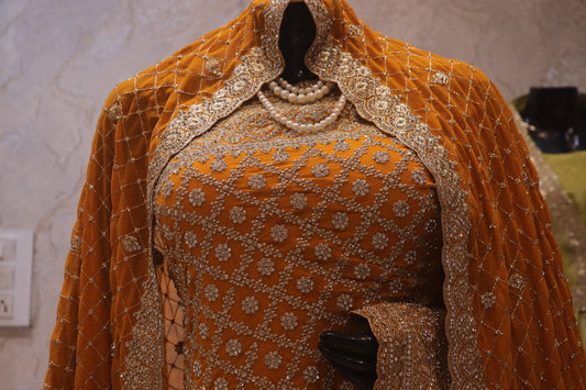 "The Deep Amber Gold" Premium Designer Saree With Veil