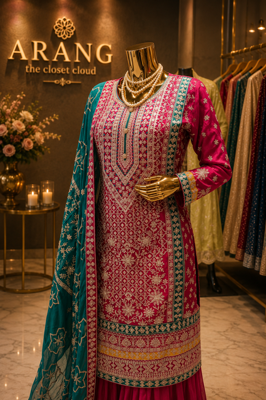 The Premium Designer Pakistani Shirt Style Ready to Wear Sharara Dress