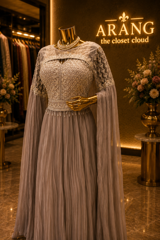 The Premium Elegant Turkish Designer Cape Gown Style Ready to Wear Dress