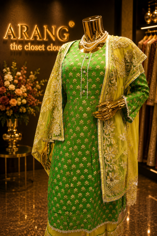 The Designer Luxury Frock Style Ready To Wear Dress Premium For Haldi Brides