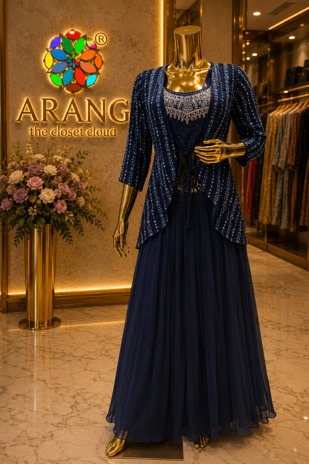 The Premium Designer Western Blouse With Koti Ready to Wear Sharara Dress