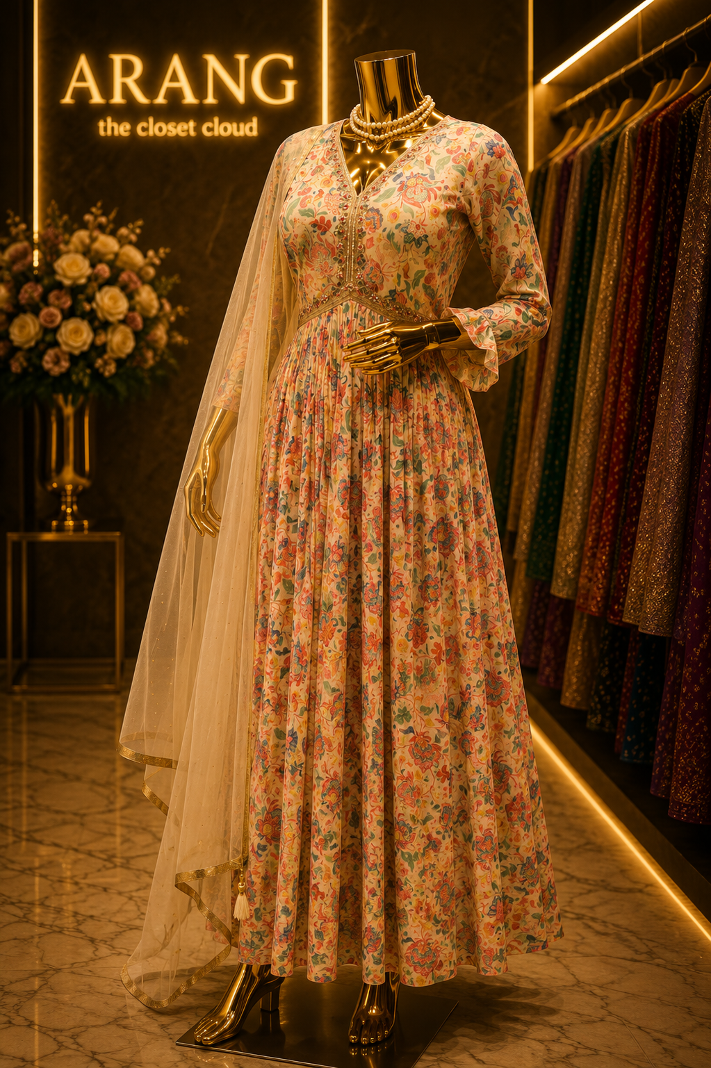 The Designer Pakistani Style Long Gown Ready To Wear Dress