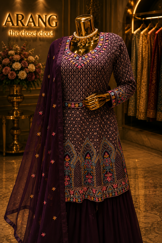 The Premium Designer Cutlam Frock Style Ready to Wear Sharara Dress