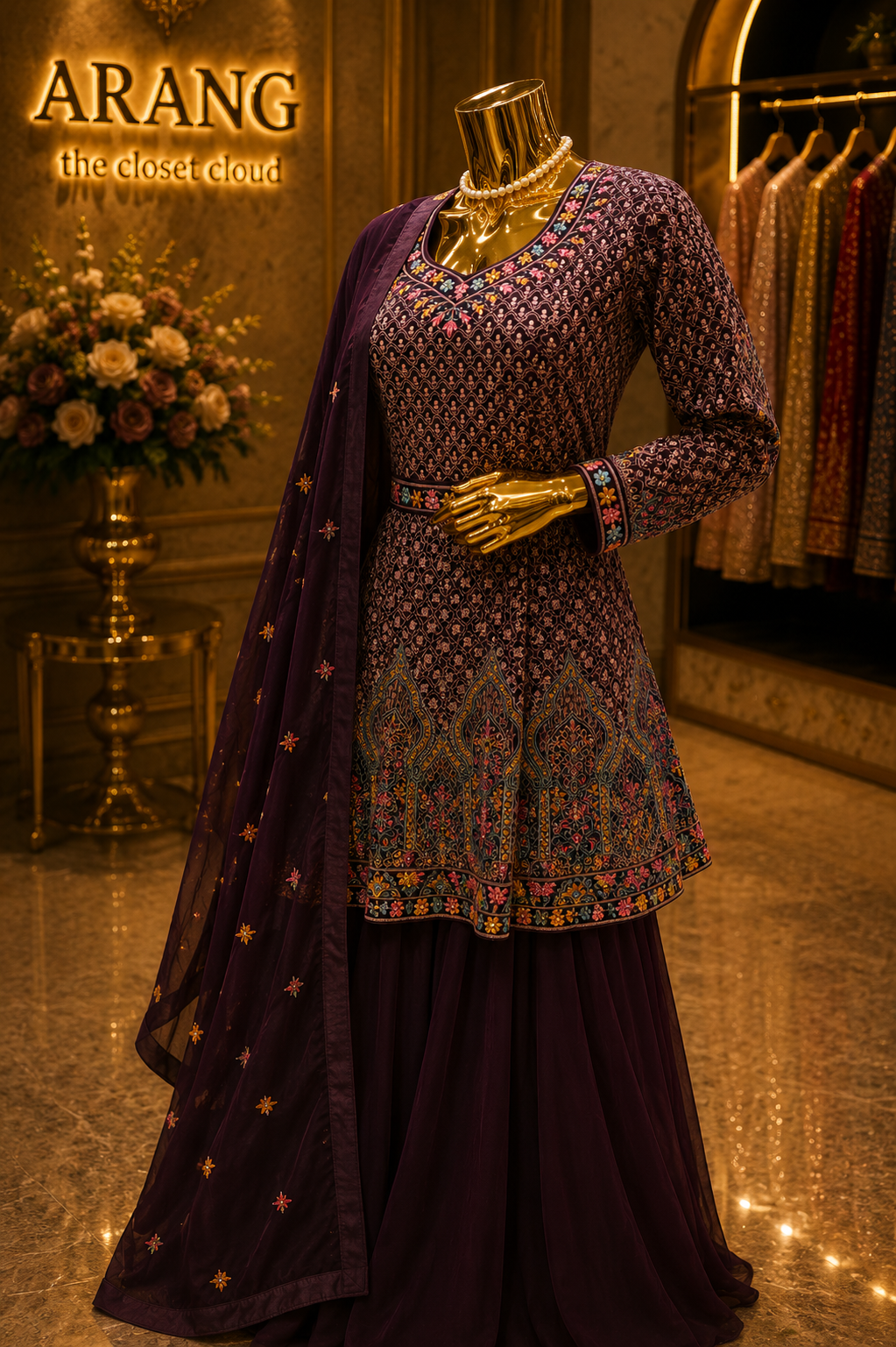 The Premium Designer Cutlam Frock Style Ready to Wear Sharara Dress