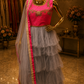 The Premium Designer Pink & Gray Tiered Tulle Ethnic Gown Style Ready To Wear Dress