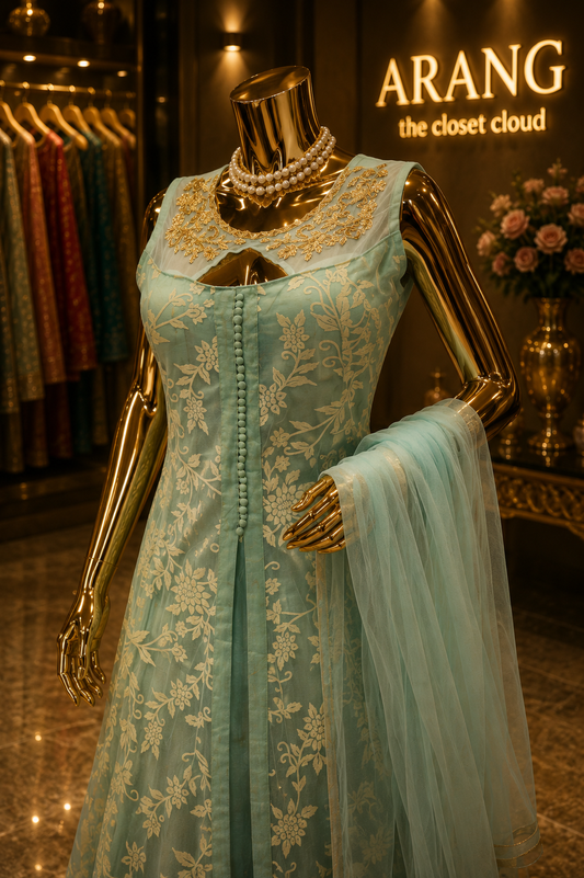 The Designer Long Frock Within Koti Style Ready To Wear Dress