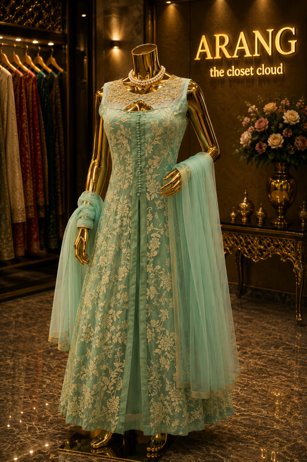 The Designer Long Frock Within Koti Style Ready To Wear Dress