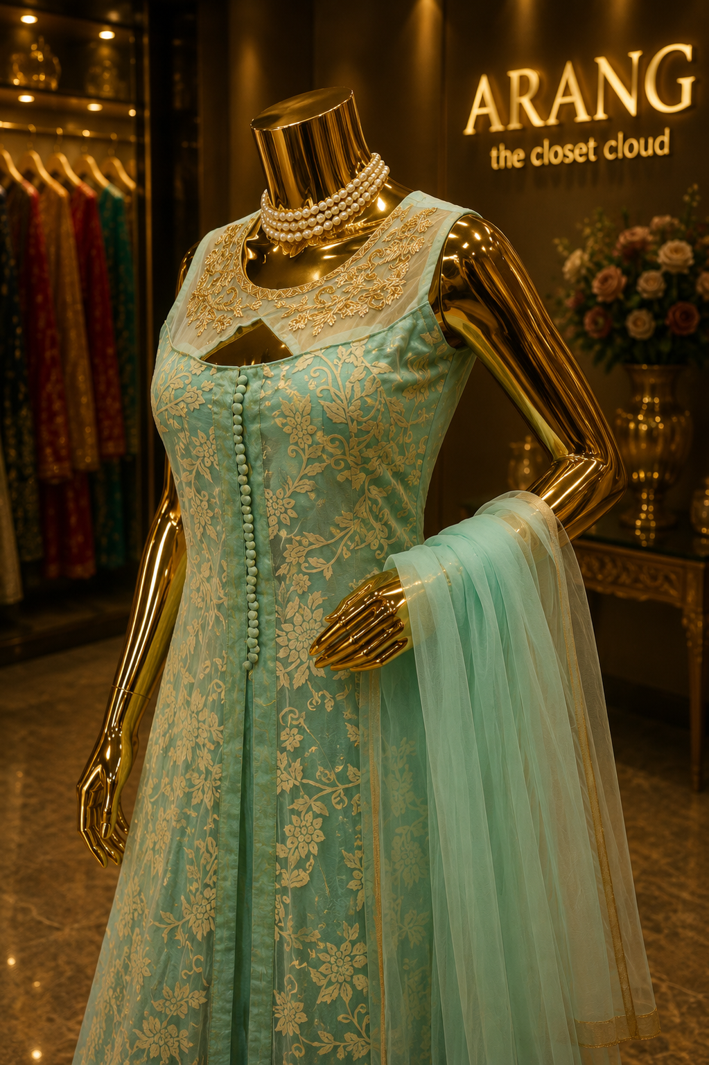 The Designer Long Frock Within Koti Style Ready To Wear Dress