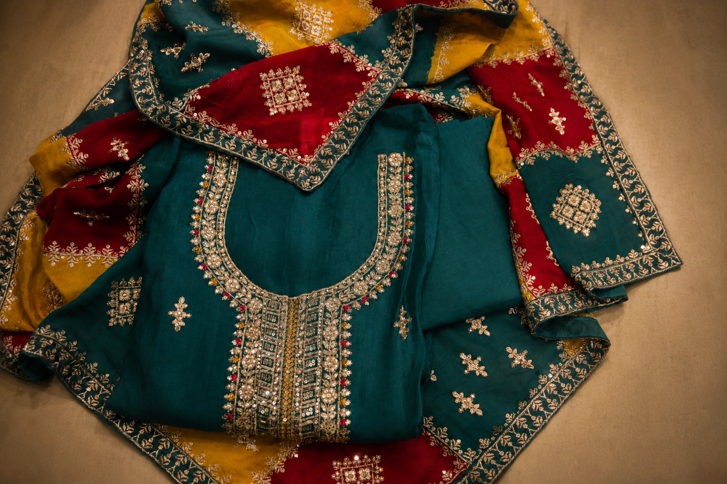 The Premium Designer Elegant Dress Material Suit With Heavy Dupatta