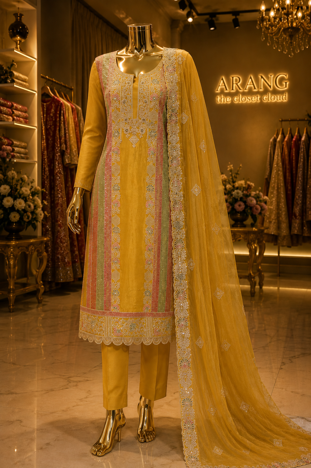 The Premium Luxury Pakistani Triple Shades Style Dress Material Suit