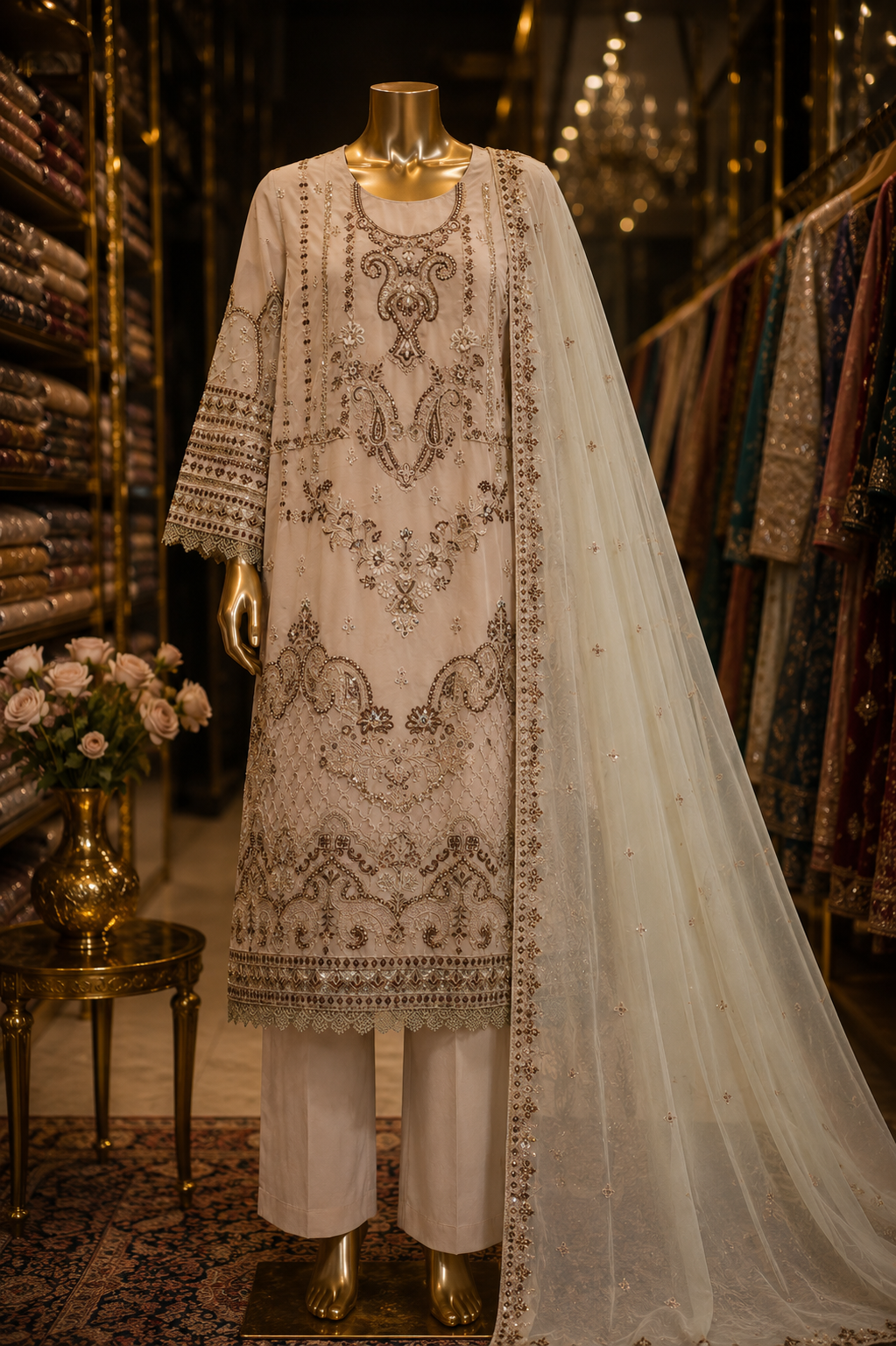 "The Designer Pakistani Wear Contrast Dupatta Dress Material Suit
