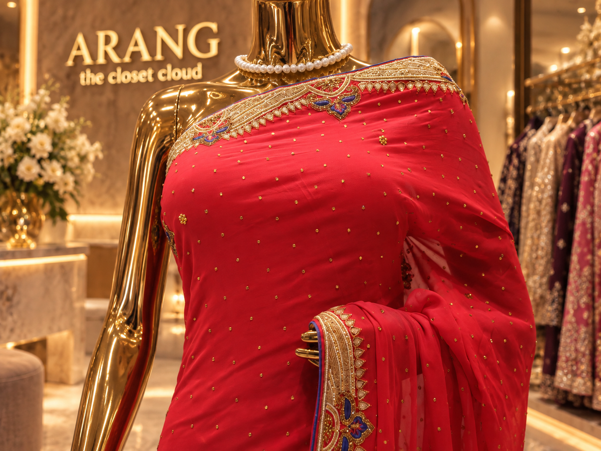 “The Bright Red" Premium Designer Saree