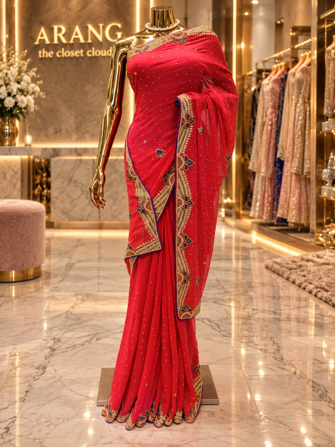 “The Bright Red" Premium Designer Saree