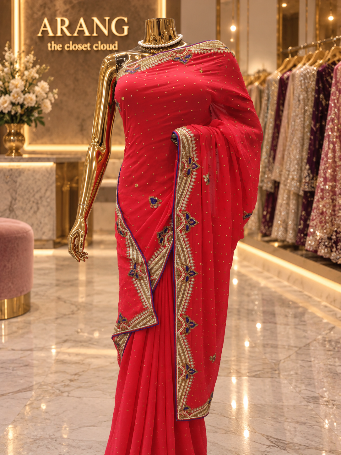 “The Bright Red" Premium Designer Saree