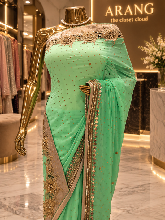 “The Double Shade Mint Green” Premium Designer Saree