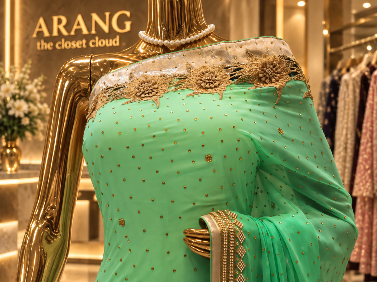 “The Double Shade Mint Green” Premium Designer Saree