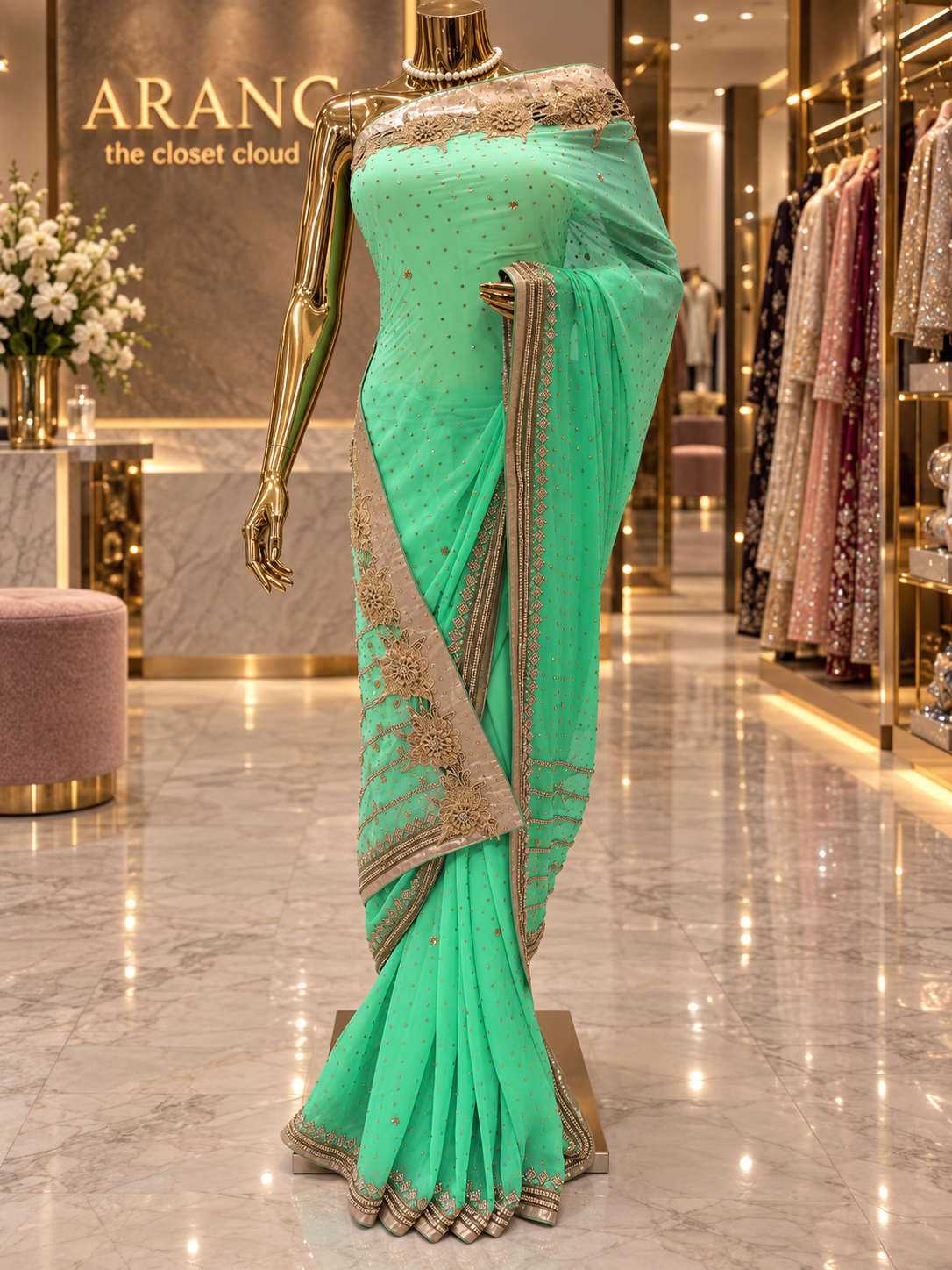 “The Double Shade Mint Green” Premium Designer Saree