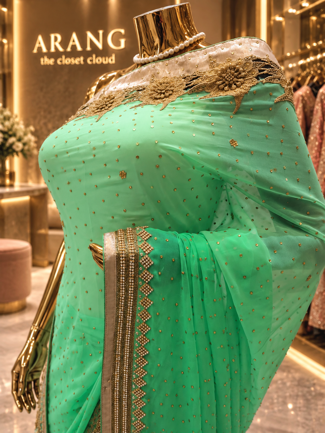 “The Double Shade Mint Green” Premium Designer Saree