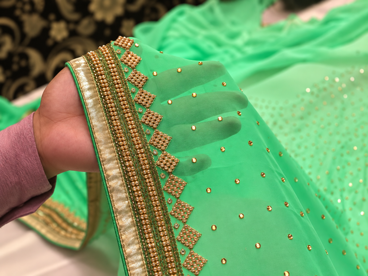 “The Double Shade Mint Green” Premium Designer Saree