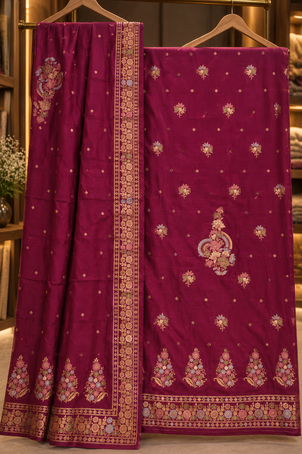 The Premium Designer Banarasi Silk Mina Kari Dress Material Suit