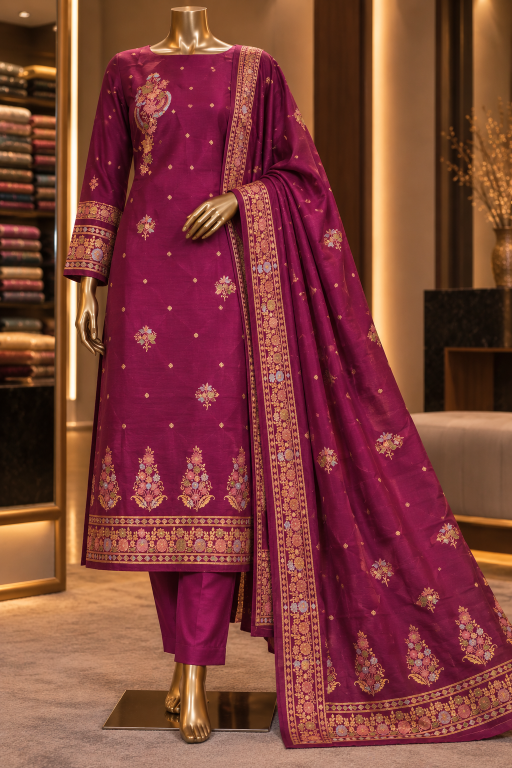 The Premium Designer Banarasi Silk Mina Kari Dress Material Suit