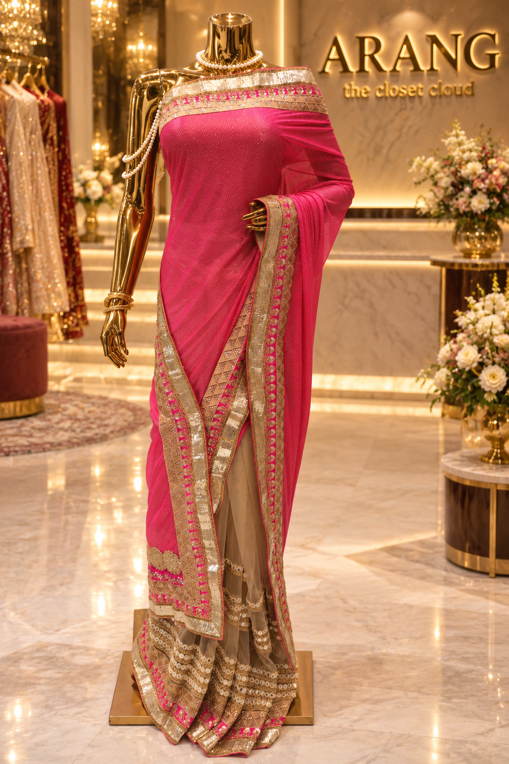 "The Luxury Pink & Golden" Premium Designer Saree