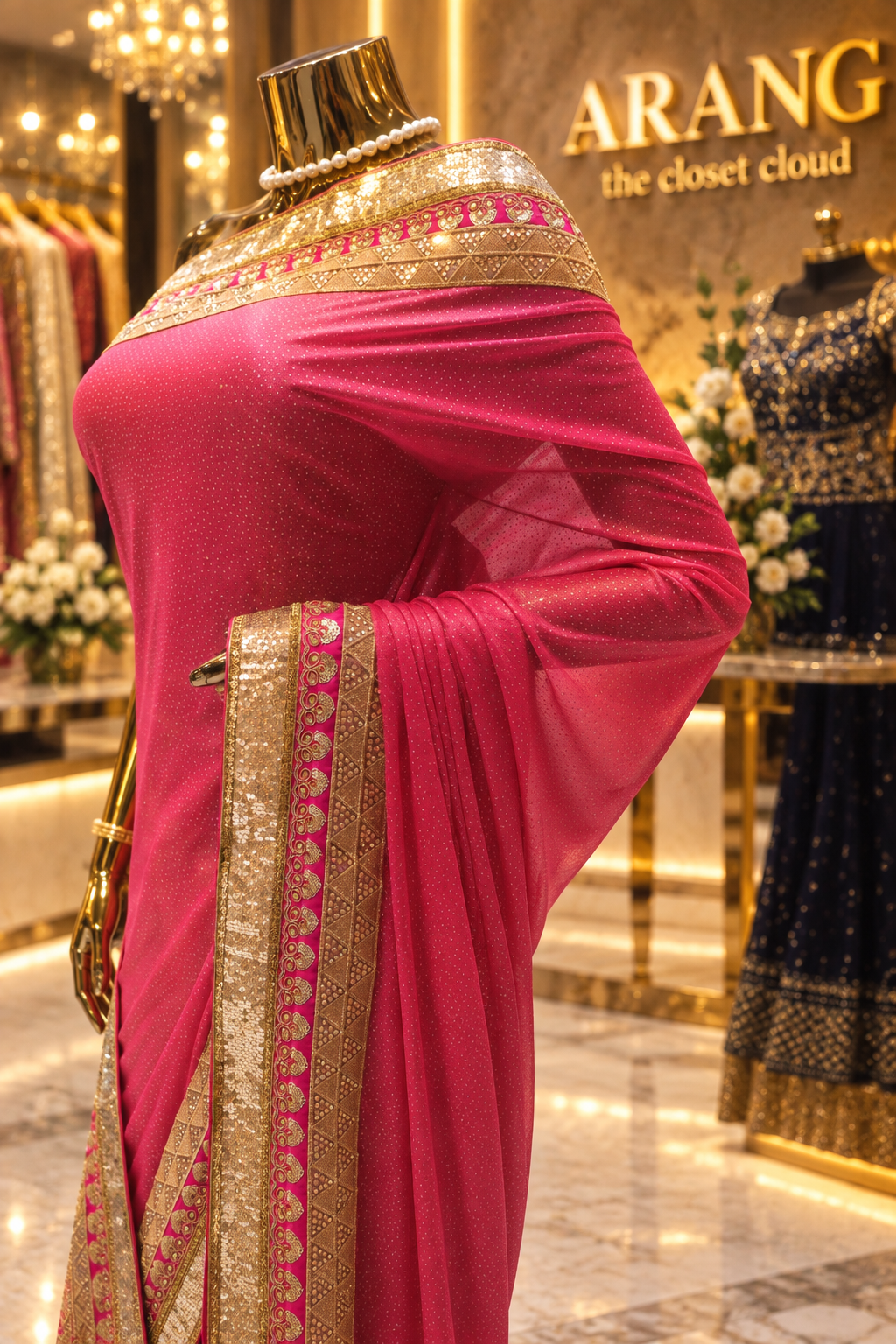 "The Luxury Pink & Golden" Premium Designer Saree