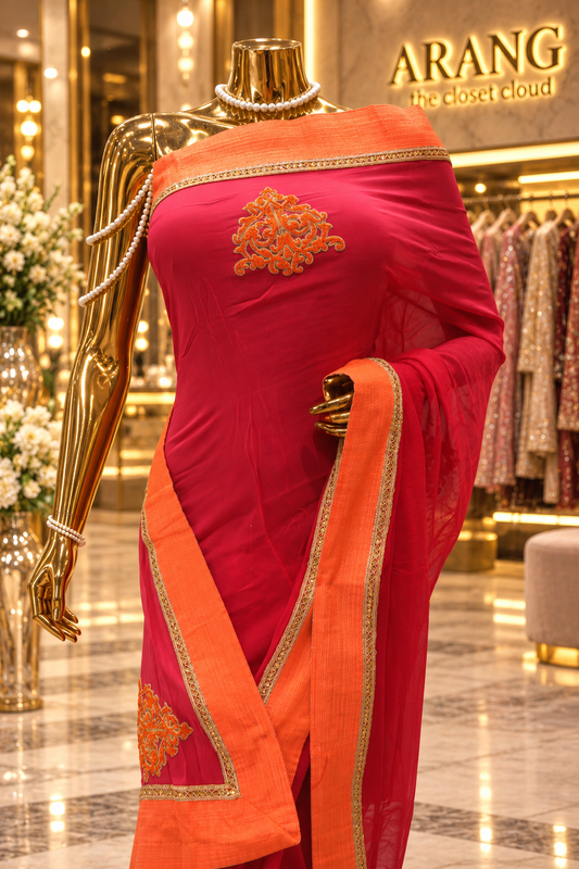 "The Crimson Flame" Premium Dual Shade Designer Saree