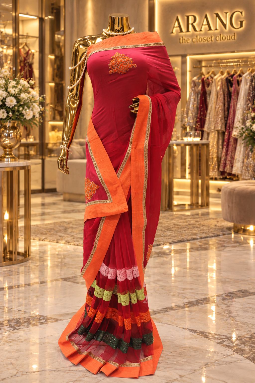 "The Crimson Flame" Premium Dual Shade Designer Saree