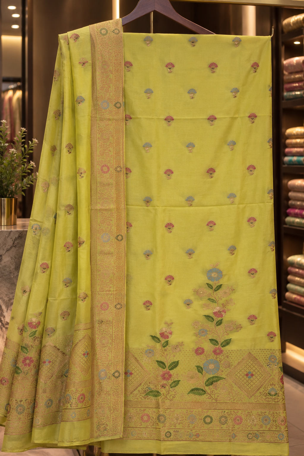 The Premium Designer Banarasi Silk Mina Kari Dress Material Suit