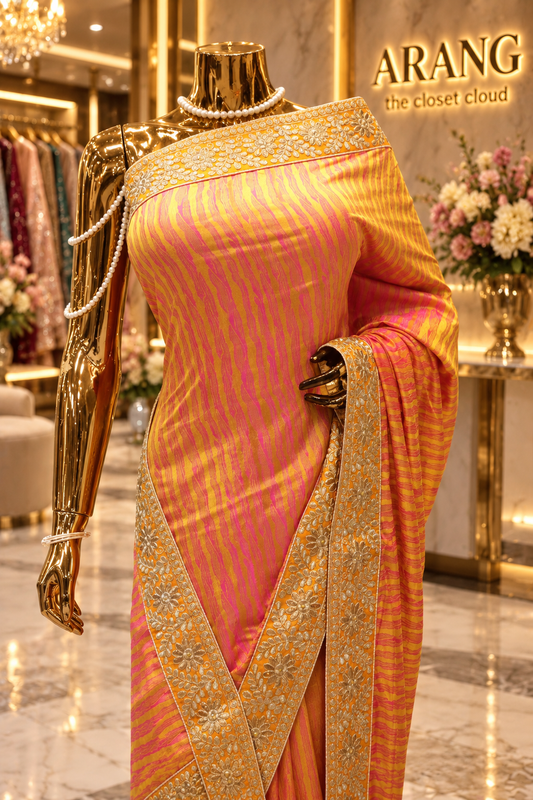 "The Sunset Ombre" Premium Vibrant Dual-Tone Designer Saree