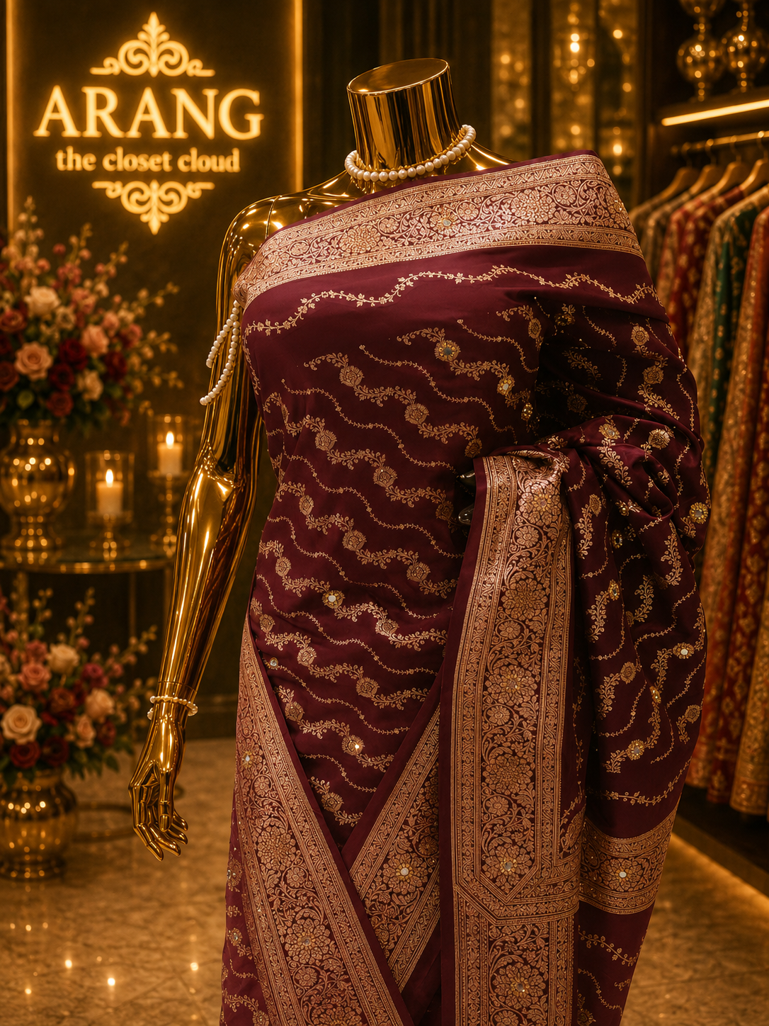 “The Dark Maroon” Premium Banarasi Katan Silk Saree